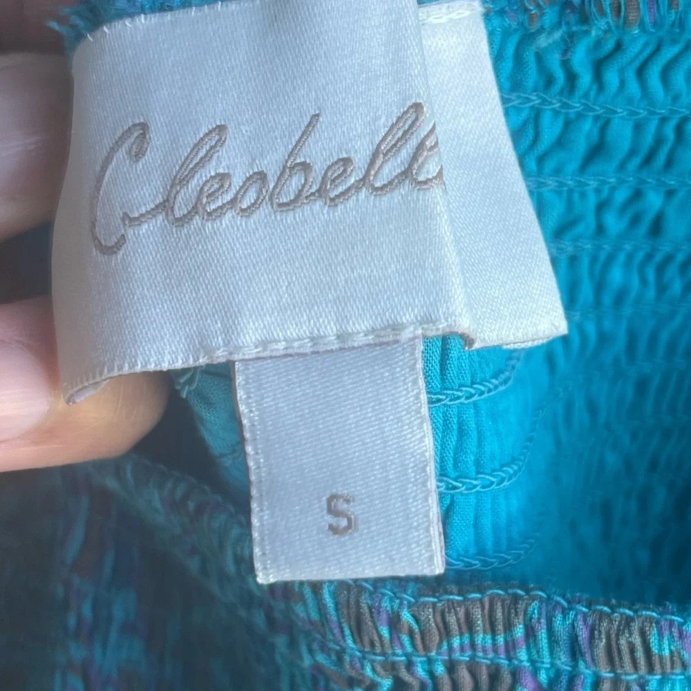 Cleobella Blue Floral Smocked Midi Dress with Puff Shoulders